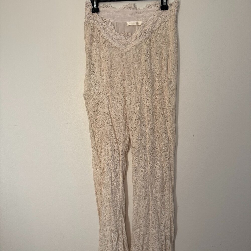 LoveShackFancy Vintage V Waistband Lace Flare Pants (S)